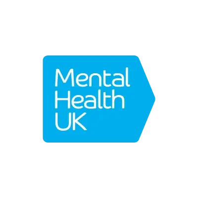 Blue sign with white text reading Mental Health...