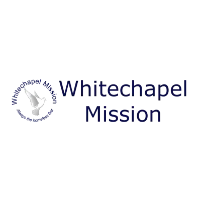 Whitechapel Mission logo with a white dove and...